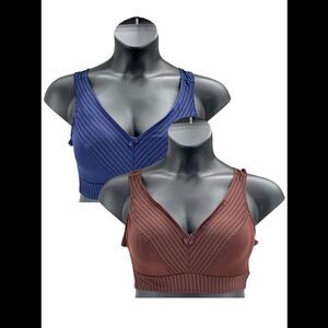 Rhonda Shear Striped Mesh Pin-Up Bra w/ Pads Espresso/Navy - Set of 2 -